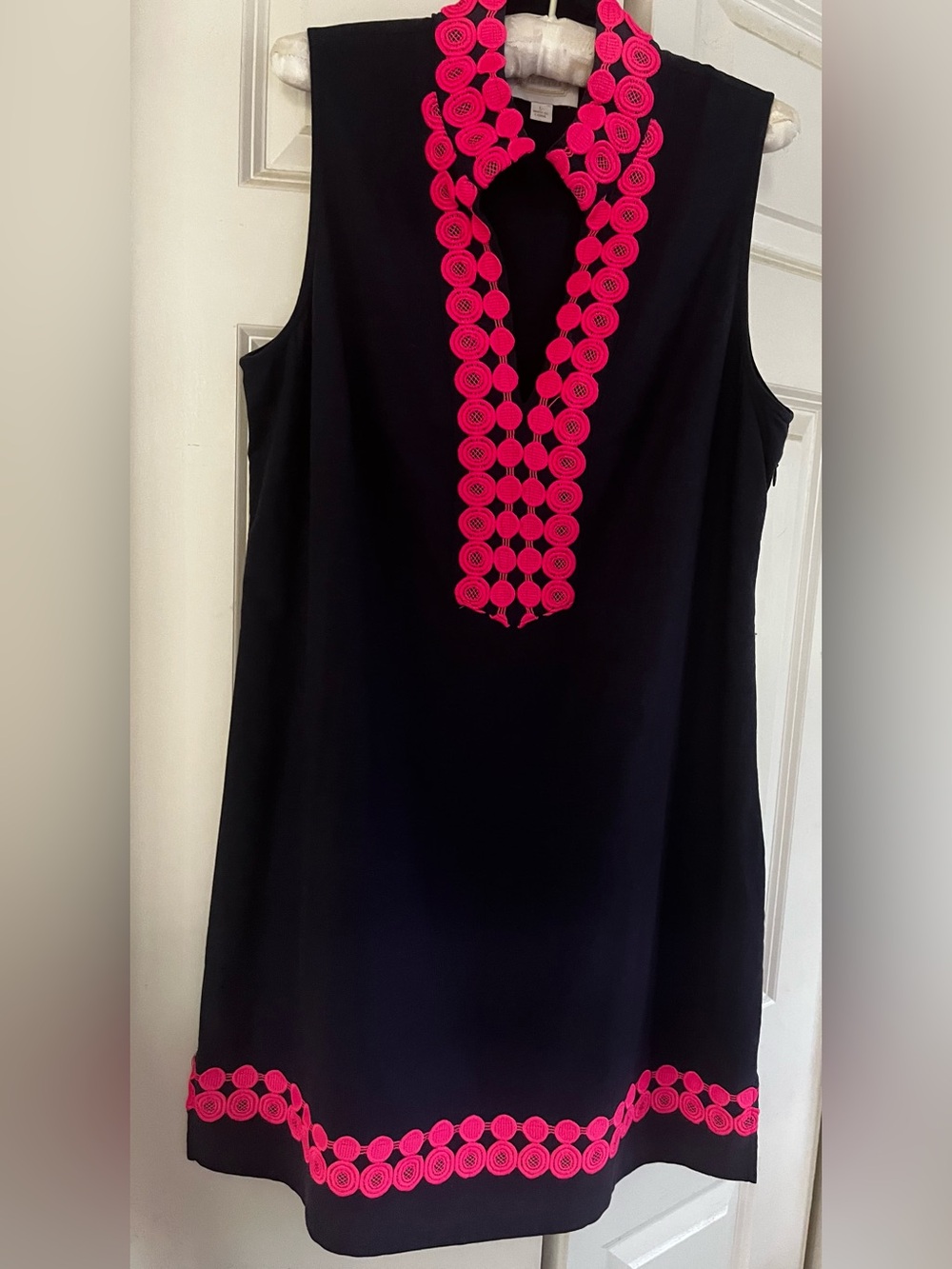 Sail to Sable Navy Sleeveless Tunic with Hot Pink Embroidered Trim